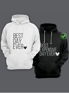 Парные толстовки для двоих с надписью Best day ever/худи для влюбленных с принтом