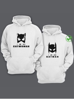 Парные толстовки для двоих влюбленных с забавными надписями Catwoman&Batman