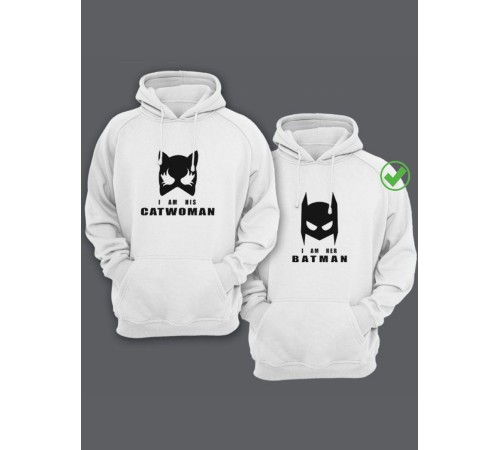 Парные толстовки для двоих влюбленных с забавными надписями Catwoman&Batman