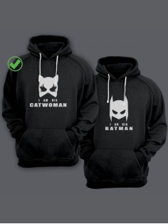 Парные толстовки для двоих влюбленных с забавными надписями Catwoman&Batman