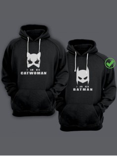 Парные толстовки для двоих влюбленных с забавными надписями Catwoman&Batman