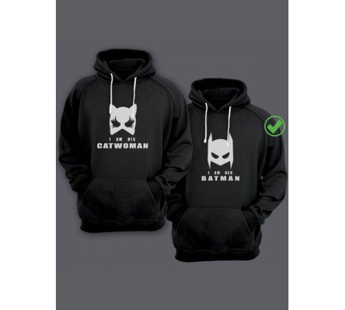 Парные толстовки для двоих влюбленных с забавными надписями Catwoman&Batman