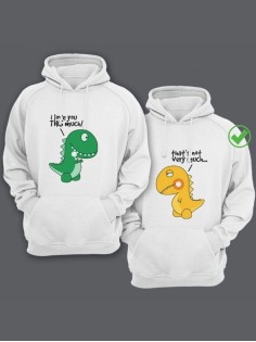 Парные толстовки для двоих влюбленных с забавными принтами Динозаврики / Family look