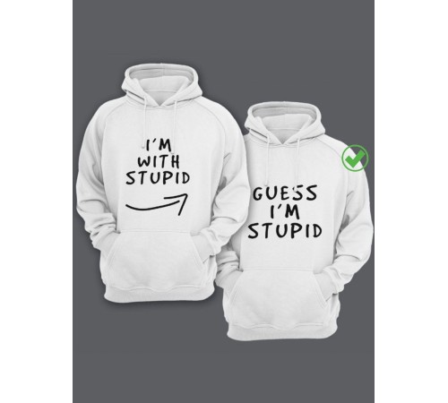 Парные толстовки для влюбленных с забавными надписями I'm with stupid / Family look / Фэмили лук