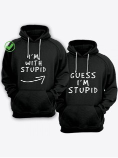 Парные толстовки для влюбленных с забавными надписями I'm with stupid / Family look / Фэмили лук