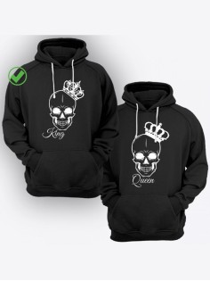 Парные толстовки для двоих с надписью King & Queen/худи для влюбленных с принтом