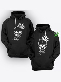 Парные толстовки для двоих с надписью King & Queen/худи для влюбленных с принтом