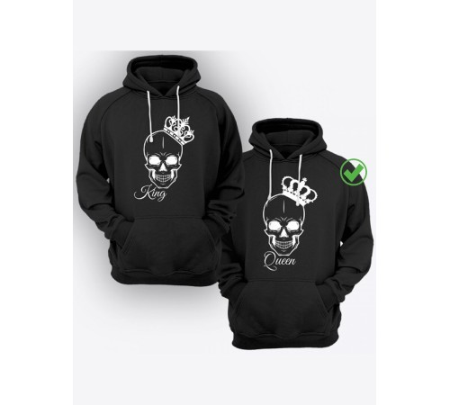 Парные толстовки для двоих с надписью King & Queen/худи для влюбленных с принтом