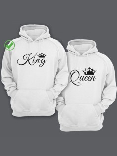 Парные толстовки для влюбленных с забавными надписями King&Queen / Family look / Фэмили лук