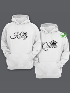 Парные толстовки для влюбленных с забавными надписями King&Queen / Family look / Фэмили лук