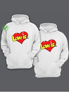 Парные толстовки для двоих с надписью Love is.../худи для влюбленных с принтом