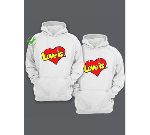 Парные толстовки для двоих с надписью Love is.../худи для влюбленных с принтом