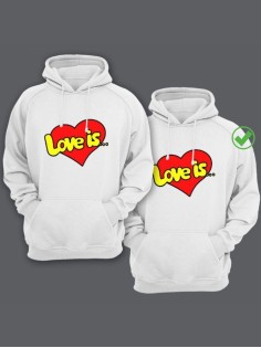 Парные толстовки для двоих с надписью Love is.../худи для влюбленных с принтом