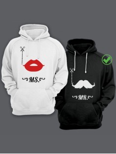 Парные толстовки для двоих с надписью Ms & Mr/худи для влюбленных с принтом