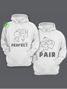 Парные толстовки для двоих с надписью Perfect pair/худи для влюбленных с принтом