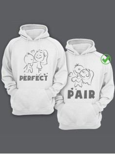 Парные толстовки для двоих с надписью Perfect pair/худи для влюбленных с принтом