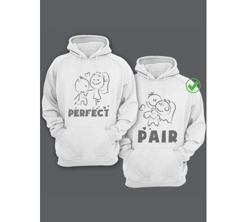 Парные толстовки для двоих с надписью Perfect pair/худи для влюбленных с принтом