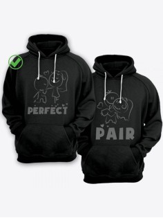 Парные толстовки для двоих с надписью Perfect pair/худи для влюбленных с принтом