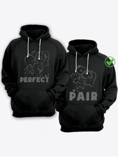 Парные толстовки для двоих с надписью Perfect pair/худи для влюбленных с принтом