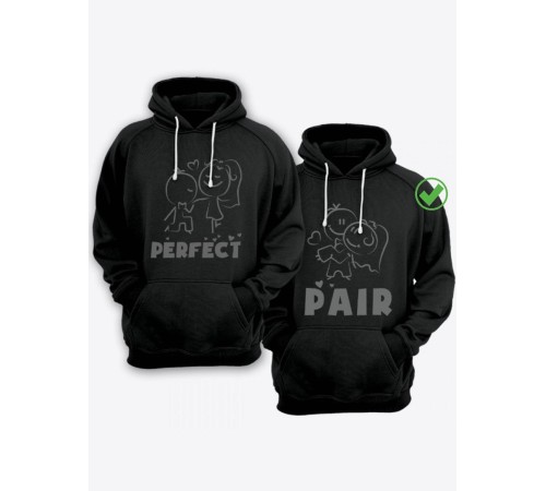 Парные толстовки для двоих с надписью Perfect pair/худи для влюбленных с принтом