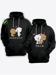 Парные толстовки для двоих с надписью Perfect pair/худи для влюбленных с милым принтом
