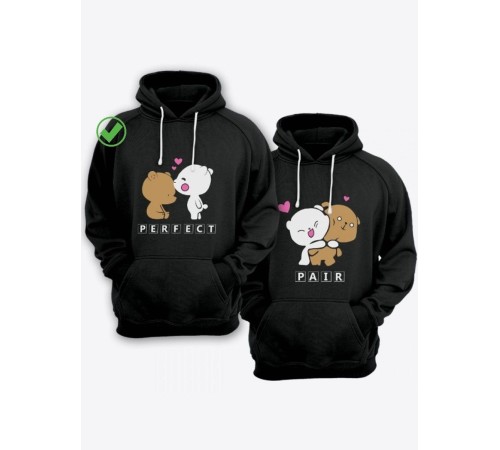 Парные толстовки для двоих с надписью Perfect pair/худи для влюбленных с милым принтом