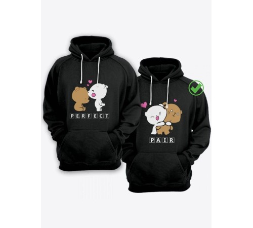 Парные толстовки для двоих с надписью Perfect pair/худи для влюбленных с милым принтом
