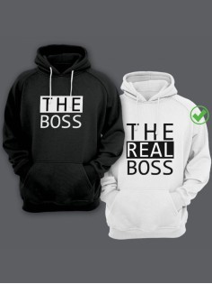 Парные толстовки для влюбленных с забавными надписями The boss / Family look / Фэмили лук