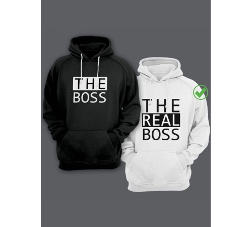 Парные толстовки для влюбленных с забавными надписями The boss / Family look / Фэмили лук