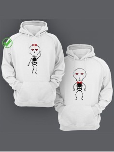 Парные толстовки для двоих с надписью/худи для влюбленных с принтом Скелетики