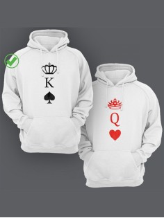 Парные толстовки для двоих с надписью K & Q/худи для влюбленных с принтом