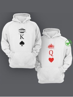 Парные толстовки для двоих с надписью K & Q/худи для влюбленных с принтом