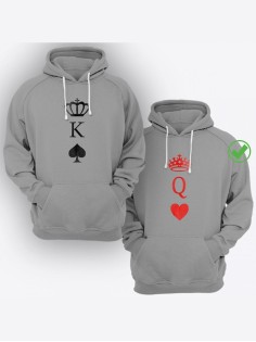 Парные толстовки для двоих с надписью K & Q/худи для влюбленных с принтом