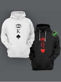 Парные толстовки для двоих с надписью K & Q/худи для влюбленных с принтом