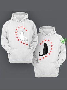 Парные толстовки для двоих с надписью/худи для влюбленных с принтом Влюбленные коты