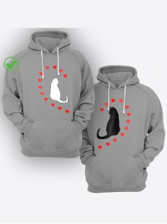 Парные толстовки для двоих с надписью/худи для влюбленных с принтом Влюбленные коты