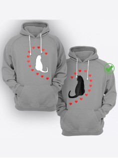 Парные толстовки для двоих с надписью/худи для влюбленных с принтом Влюбленные коты