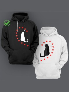 Парные толстовки для двоих с надписью/худи для влюбленных с принтом Влюбленные коты