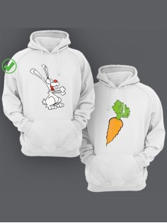 Парные толстовки для двоих с надписью/худи для влюбленных с принтом Кролик & Морковь