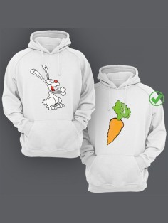 Парные толстовки для двоих с надписью/худи для влюбленных с принтом Кролик & Морковь