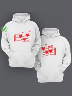 Парные худи с капюшоном для мужа и жены, для пары/толстовки с принтом Нотки сердец