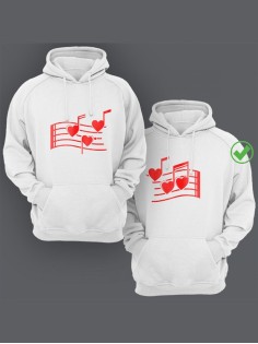 Парные худи с капюшоном для мужа и жены, для пары/толстовки с принтом Нотки сердец