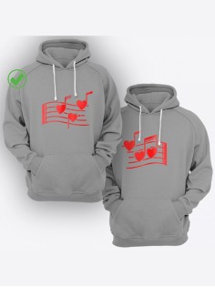 Парные худи с капюшоном для мужа и жены, для пары/толстовки с принтом Нотки сердец