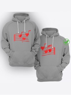 Парные худи с капюшоном для мужа и жены, для пары/толстовки с принтом Нотки сердец