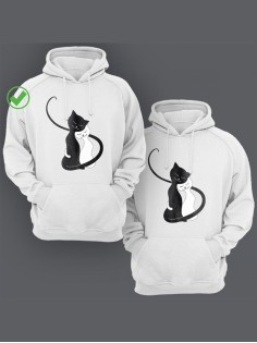 Парные худи с капюшоном для мужа и жены, для пары/толстовки с принтом Милые котятки