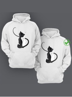 Парные худи с капюшоном для мужа и жены, для пары/толстовки с принтом Милые котятки