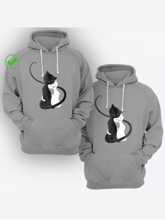 Парные худи с капюшоном для мужа и жены, для пары/толстовки с принтом Милые котятки