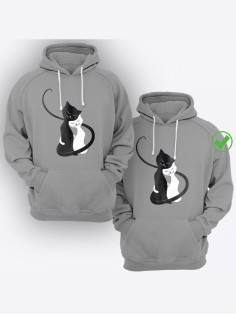 Парные худи с капюшоном для мужа и жены, для пары/толстовки с принтом Милые котятки