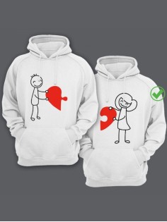 Парные толстовки для двоих с надписью/худи для влюбленных с принтом Сердце-пазл