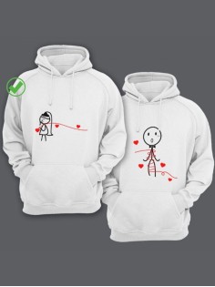 Парные толстовки для влюбленных, для парня и девушки с принтом Со смешными человечками